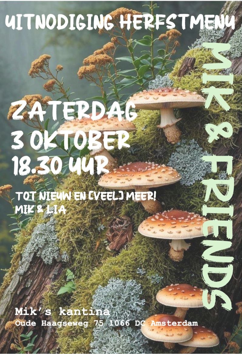 Invitation to the Mik & Friends autumn menu, Saturday 3 October, 6.30 PM